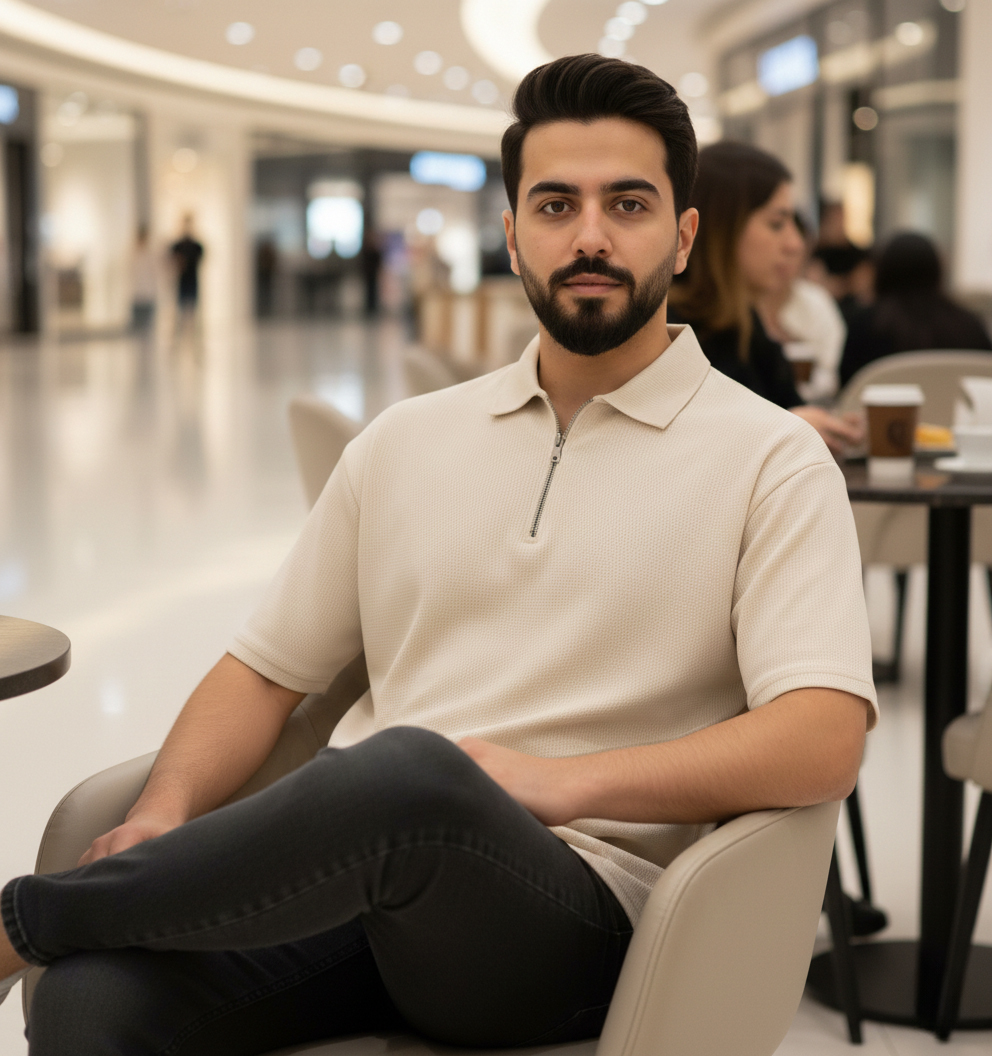 تیشرت مردانه یقه زیپ دار نسکافه ای مدل Arban