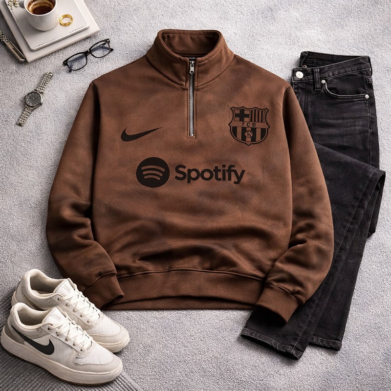 دورس نیم زیپ مدل بارسلونا-قهوه ای